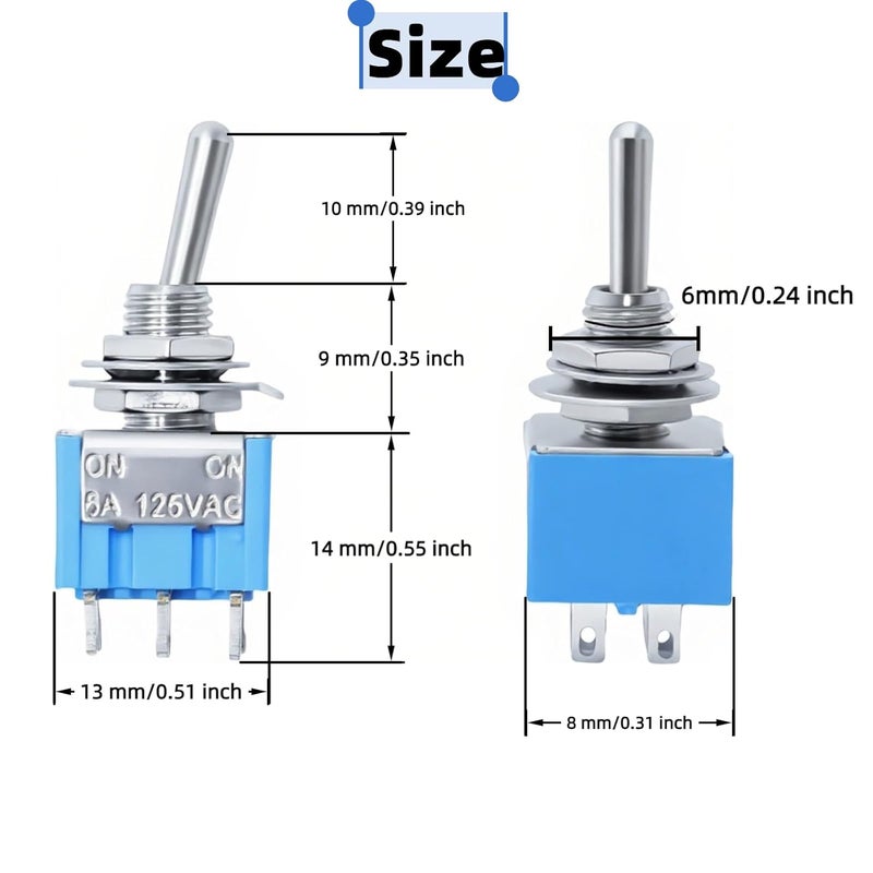 EGSCST 12PCS Mini Toggle Switch SPST 6A 125V Miniature ON/ON 6 Pin 2 Position Micro Rocker Switches 6 Amp 125 Volt MTS-202 - Image 2
